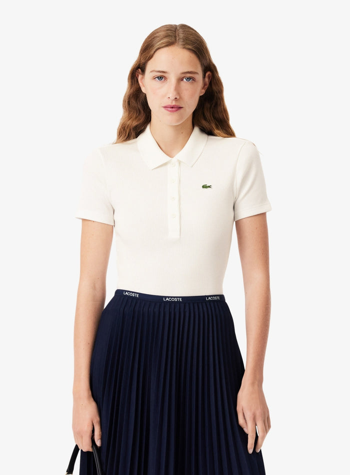 LACOSTE WOMEN Slim Fit L.12.D Ribbed Cotton Short Sleeves Polo Shirt White - MAISONDEFASHION.COM