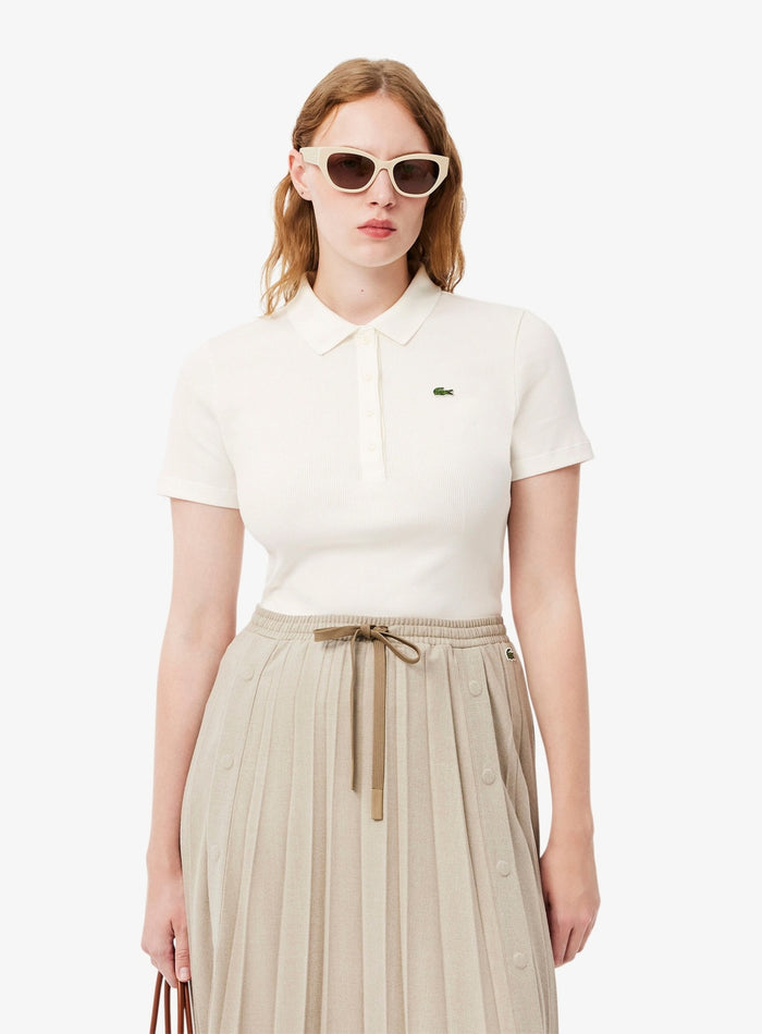 LACOSTE WOMEN Slim Fit L.12.D Ribbed Cotton Short Sleeves Polo Shirt White - MAISONDEFASHION.COM