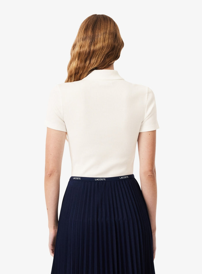 LACOSTE WOMEN Slim Fit L.12.D Ribbed Cotton Short Sleeves Polo Shirt White - MAISONDEFASHION.COM