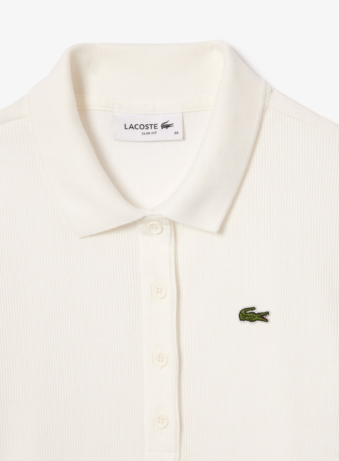 LACOSTE WOMEN Slim Fit L.12.D Ribbed Cotton Short Sleeves Polo Shirt White - MAISONDEFASHION.COM