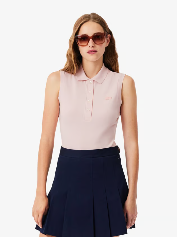 LACOSTE WOMEN Slim Fit L.12.D Sleeveless Stretch Polo Shirt Light Pink - MAISONDEFASHION.COM