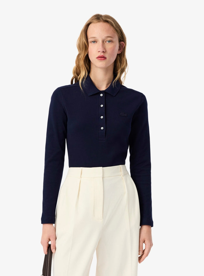 LACOSTE WOMEN Slim Fit L.12.D Stretch Piqué Polo Shirt Midnight Blue - MAISONDEFASHION.COM