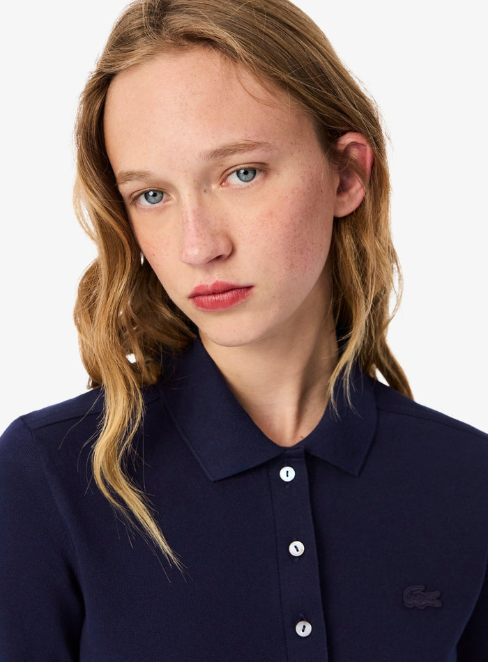LACOSTE WOMEN Slim Fit L.12.D Stretch Piqué Polo Shirt Midnight Blue - MAISONDEFASHION.COM