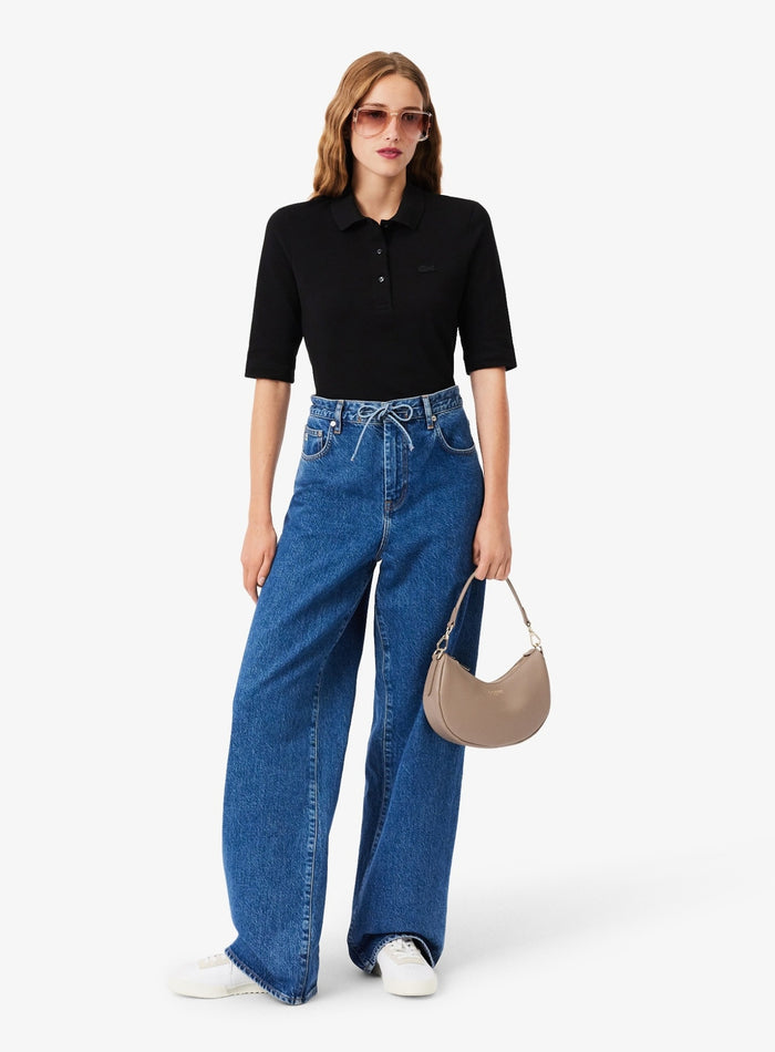 LACOSTE WOMEN Slim Fit L.12.D Three Quarter Sleeve Polo Shirt Black - MAISONDEFASHION.COM