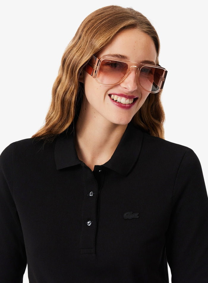 LACOSTE WOMEN Slim Fit L.12.D Three Quarter Sleeve Polo Shirt Black - MAISONDEFASHION.COM