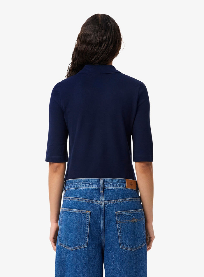 Lacoste Women midnight blue polo shirt - additional front angle showing slim fit silhouette