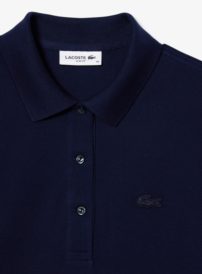 Lacoste Women Slim Fit three quarter sleeve polo shirt - detail view in midnight blue