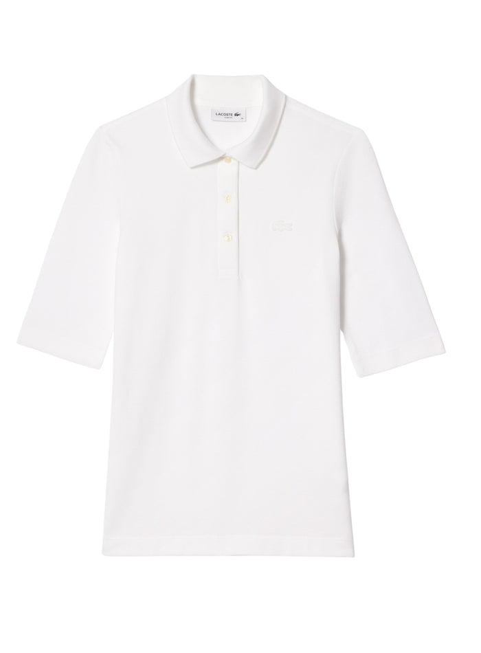 LACOSTE WOMEN Slim Fit L.12.D Three Quarter Sleeve Polo Shirt White - MAISONDEFASHION.COM
