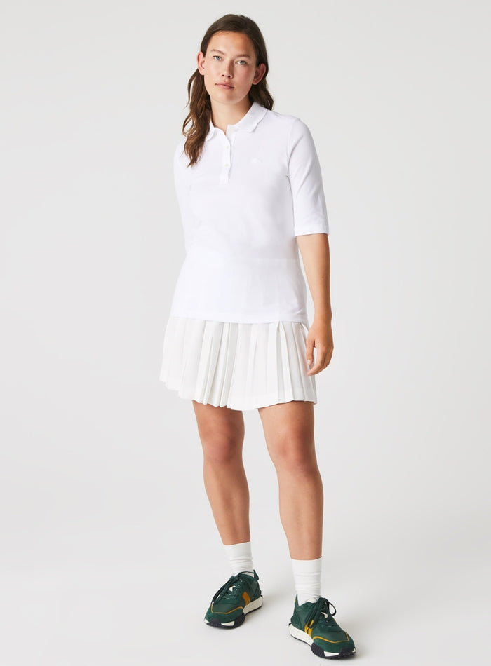 LACOSTE WOMEN Slim Fit L.12.D Three Quarter Sleeve Polo Shirt White - MAISONDEFASHION.COM