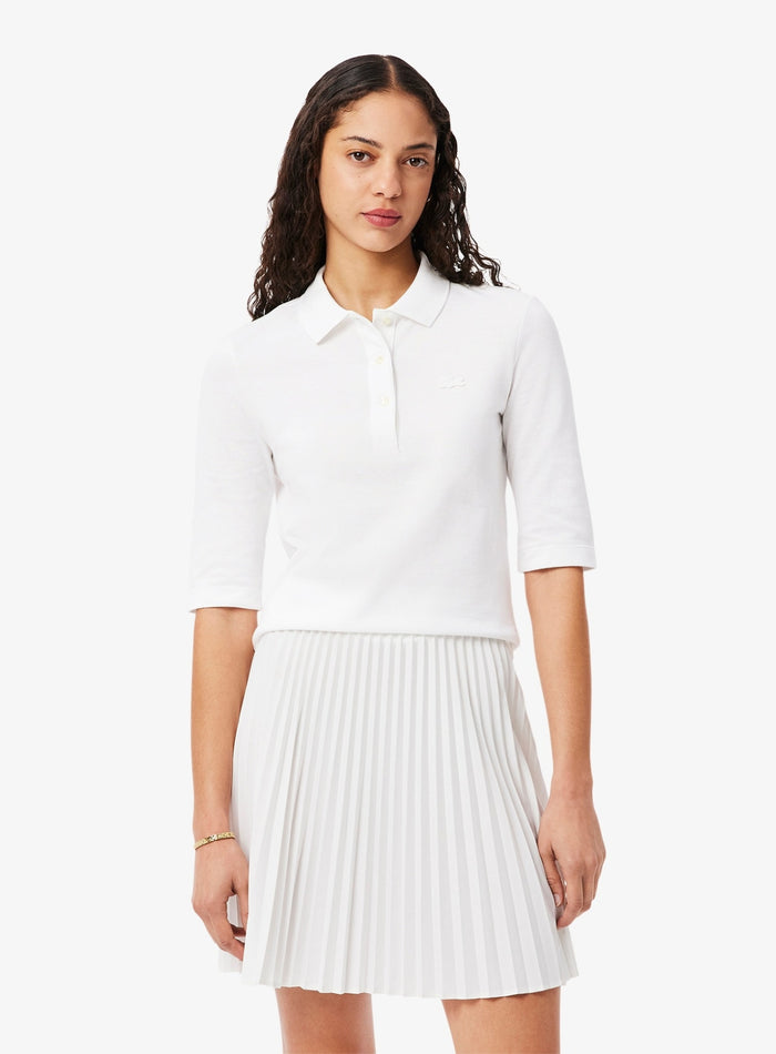 LACOSTE WOMEN Slim Fit L.12.D Three Quarter Sleeve Polo Shirt White - MAISONDEFASHION.COM