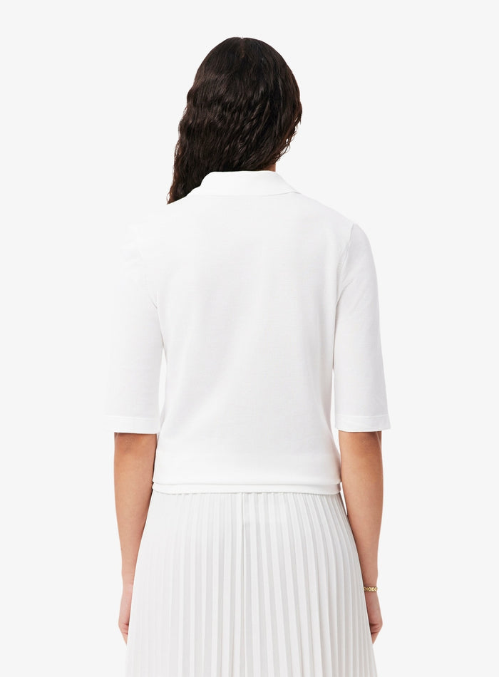LACOSTE WOMEN Slim Fit L.12.D Three Quarter Sleeve Polo Shirt White - MAISONDEFASHION.COM