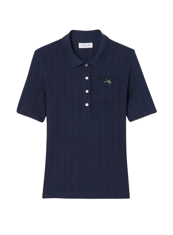 LACOSTE WOMEN Slim Fit Pointelle Branded L.12.D Polo Shirt Midnight Blue - MAISONDEFASHION.COM