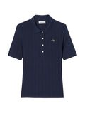 LACOSTE WOMEN Slim Fit Pointelle Branded L.12.D Polo Shirt Midnight Blue - MAISONDEFASHION.COM