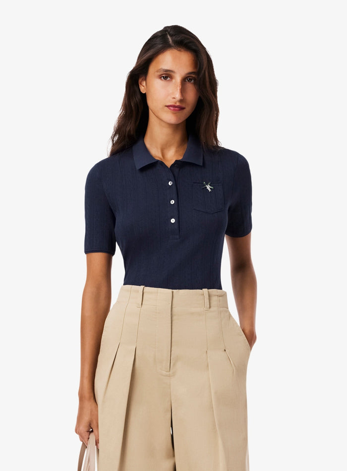 LACOSTE WOMEN Slim Fit Pointelle Branded L.12.D Polo Shirt Midnight Blue - MAISONDEFASHION.COM