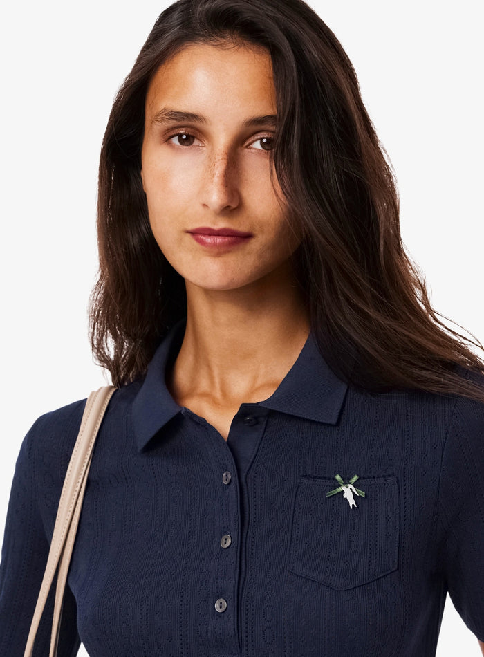 LACOSTE WOMEN Slim Fit Pointelle Branded L.12.D Polo Shirt Midnight Blue - MAISONDEFASHION.COM