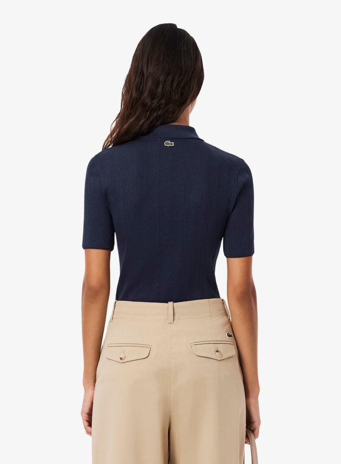 LACOSTE WOMEN Slim Fit Pointelle Branded L.12.D Polo Shirt Midnight Blue - MAISONDEFASHION.COM