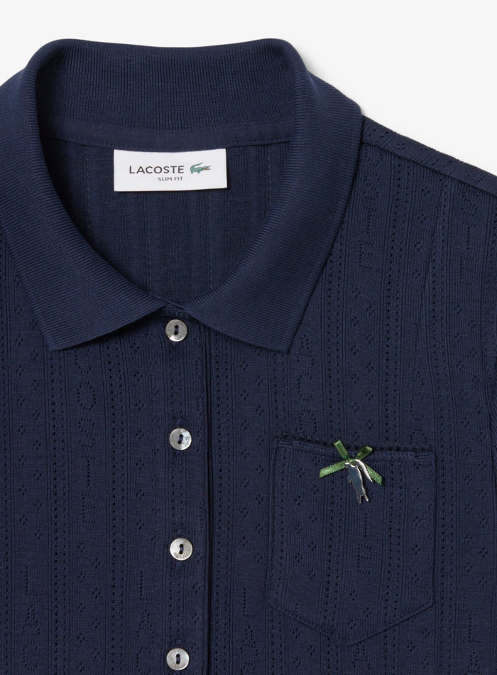 LACOSTE WOMEN Slim Fit Pointelle Branded L.12.D Polo Shirt Midnight Blue - MAISONDEFASHION.COM