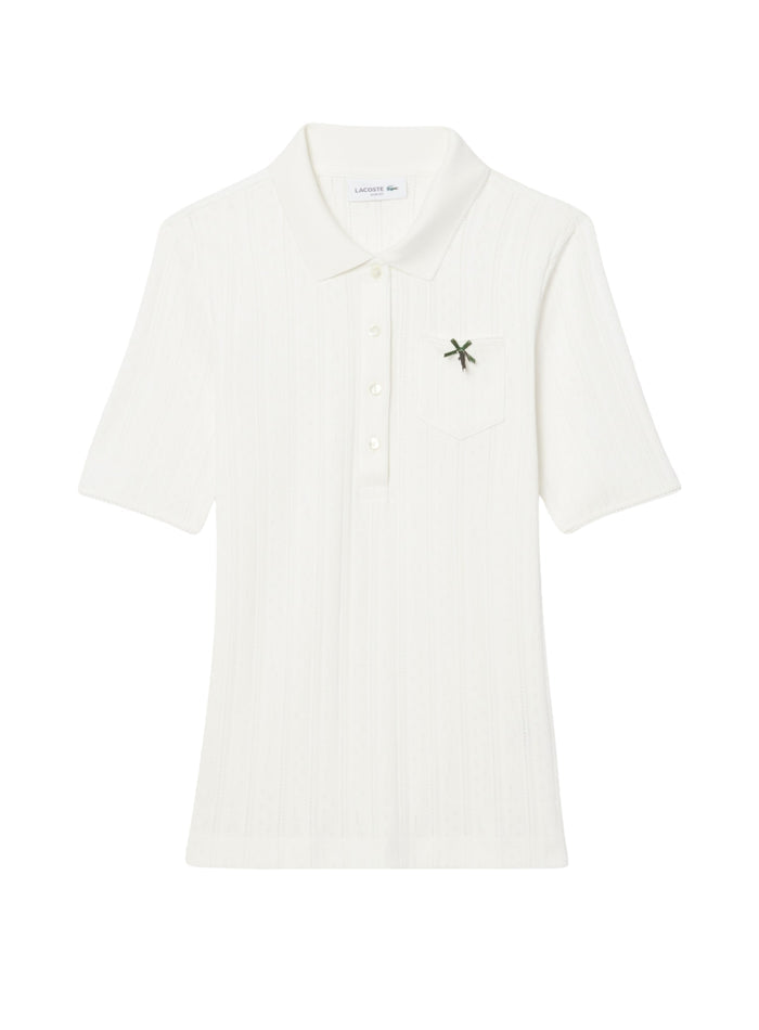 LACOSTE WOMEN Slim Fit Pointelle Branded L.12.D Polo Shirt White - MAISONDEFASHION.COM