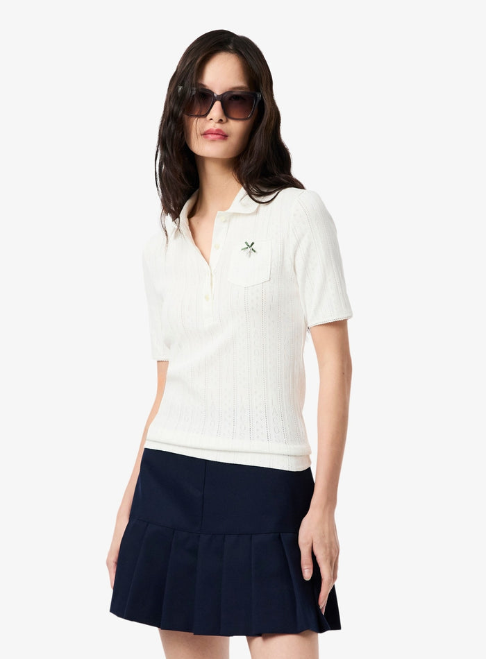 LACOSTE WOMEN Slim Fit Pointelle Branded L.12.D Polo Shirt White - MAISONDEFASHION.COM