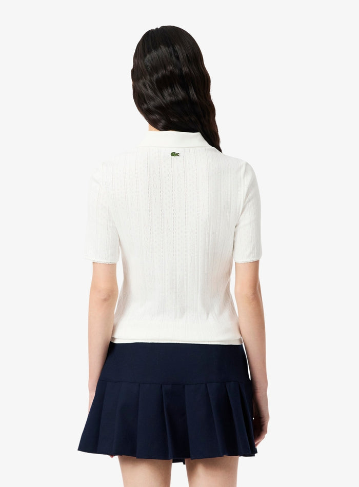 LACOSTE WOMEN Slim Fit Pointelle Branded L.12.D Polo Shirt White - MAISONDEFASHION.COM