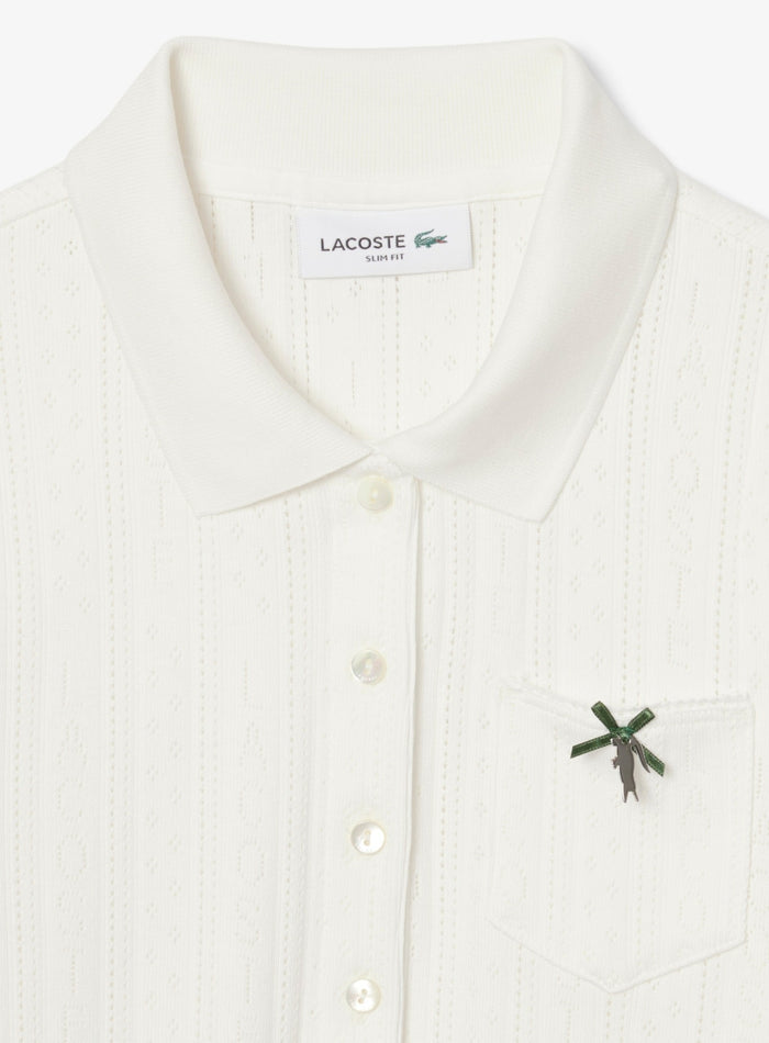 LACOSTE WOMEN Slim Fit Pointelle Branded L.12.D Polo Shirt White - MAISONDEFASHION.COM