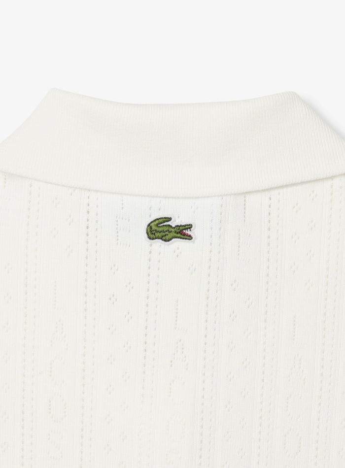 LACOSTE WOMEN Slim Fit Pointelle Branded L.12.D Polo Shirt White - MAISONDEFASHION.COM