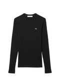 LACOSTE WOMEN Slim Fit Ribbed Cotton T-shirt Black - MAISONDEFASHION.COM