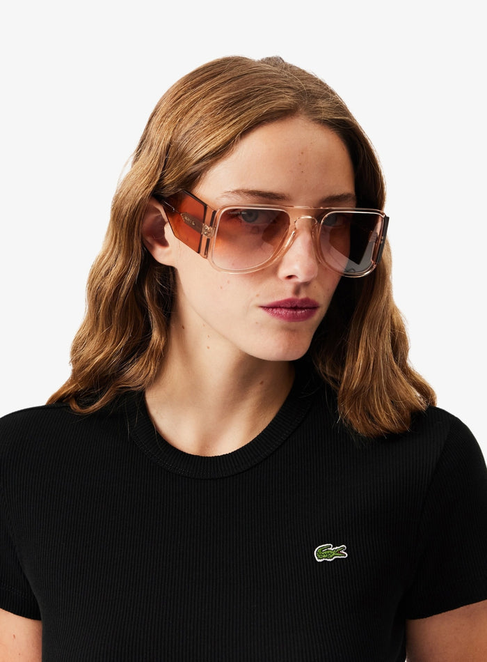 LACOSTE WOMEN Slim Fit Ribbed Cotton T-shirt Black - MAISONDEFASHION.COM