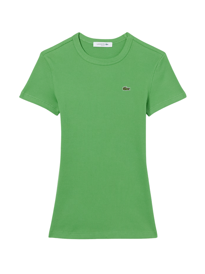 LACOSTE WOMEN Slim Fit Ribbed Cotton T-shirt Green - MAISONDEFASHION.COM