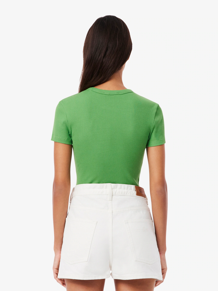 LACOSTE WOMEN Slim Fit Ribbed Cotton T-shirt Green - MAISONDEFASHION.COM