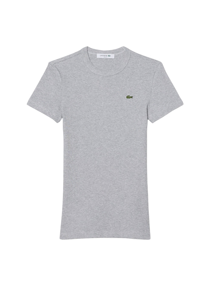 LACOSTE WOMEN Slim Fit Ribbed Cotton T-shirt Grey - MAISONDEFASHION.COM