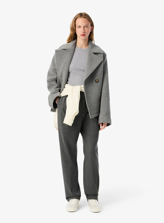 LACOSTE WOMEN Slim Fit Ribbed Cotton T-shirt Grey - MAISONDEFASHION.COM