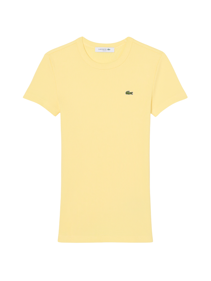 LACOSTE WOMEN Slim Fit Ribbed Cotton T-shirt Pastel Yellow - MAISONDEFASHION.COM