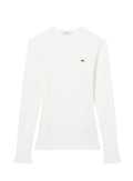 LACOSTE WOMEN Slim Fit Ribbed Cotton T-shirt White - MAISONDEFASHION.COM