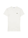 LACOSTE WOMEN Slim Fit Ribbed Cotton T-shirt White - MAISONDEFASHION.COM