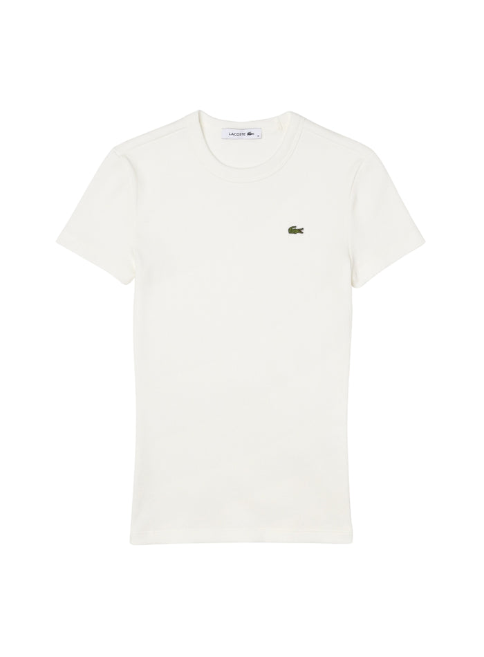 LACOSTE WOMEN Slim Fit Ribbed Cotton T-shirt White - MAISONDEFASHION.COM