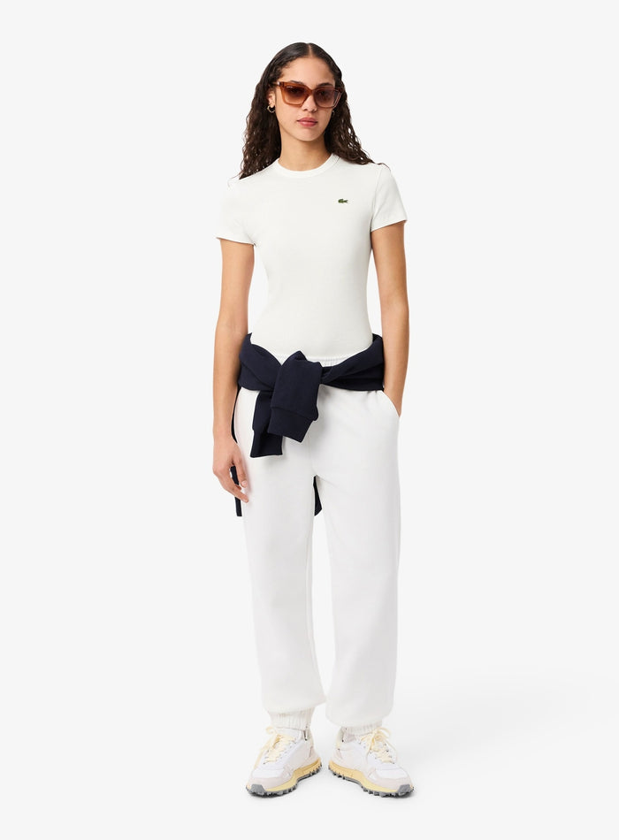 LACOSTE WOMEN Slim Fit Ribbed Cotton T-shirt White - MAISONDEFASHION.COM