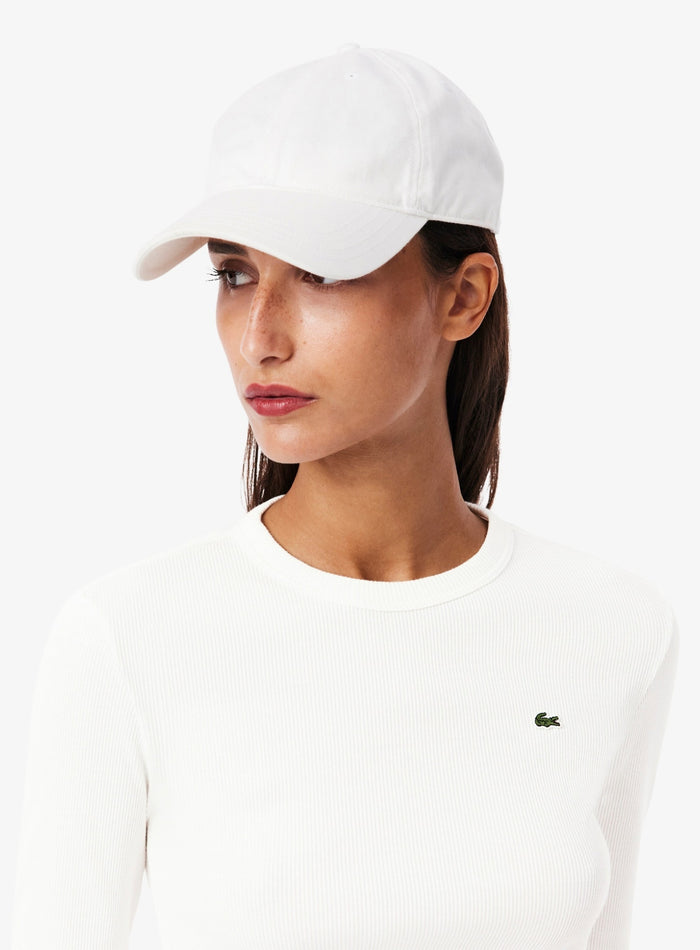 LACOSTE WOMEN Slim Fit Ribbed Cotton T-shirt White - MAISONDEFASHION.COM