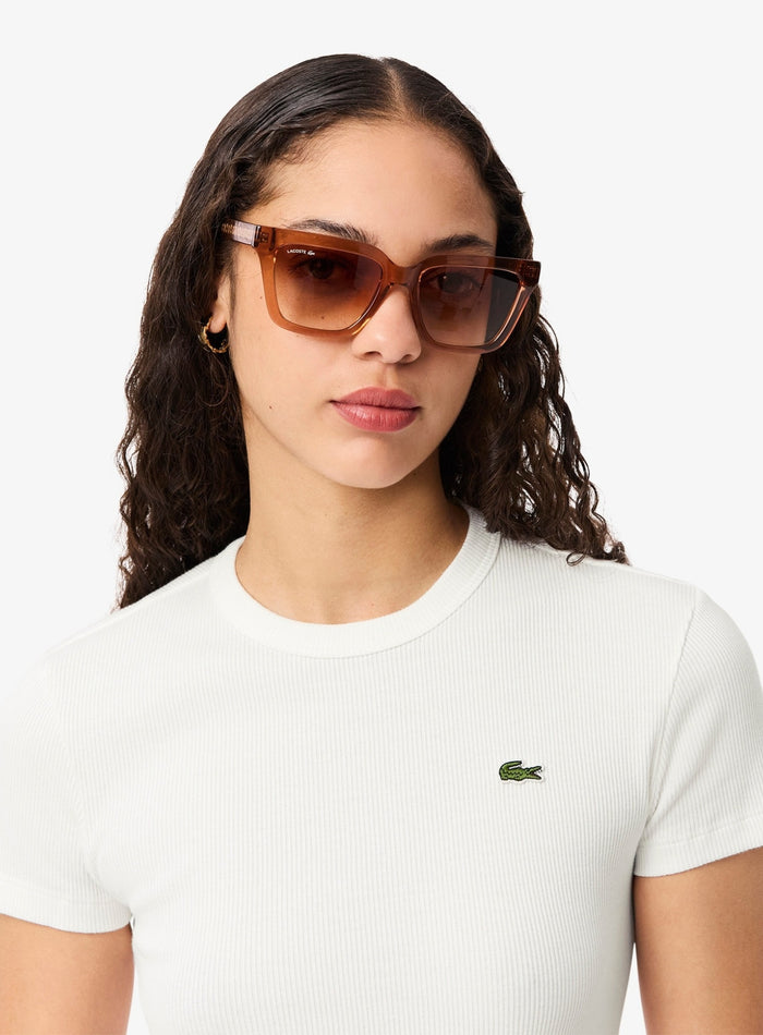LACOSTE WOMEN Slim Fit Ribbed Cotton T-shirt White - MAISONDEFASHION.COM