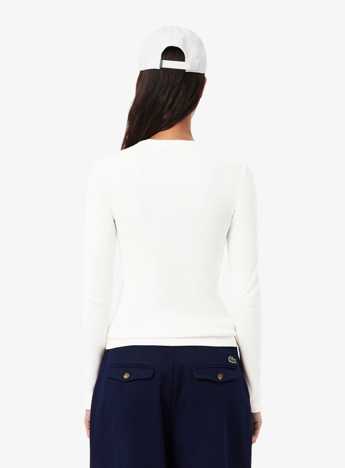 LACOSTE WOMEN Slim Fit Ribbed Cotton T-shirt White - MAISONDEFASHION.COM