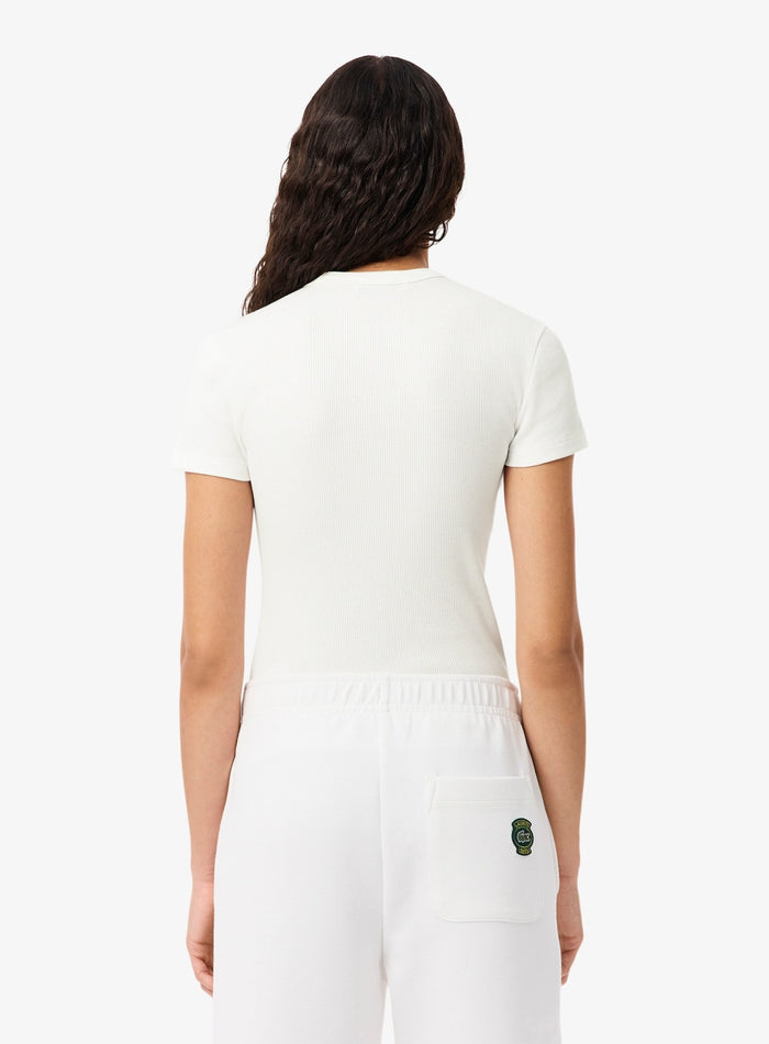 LACOSTE WOMEN Slim Fit Ribbed Cotton T-shirt White - MAISONDEFASHION.COM