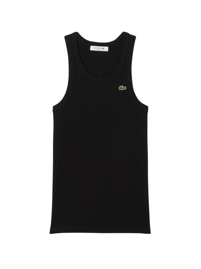 LACOSTE WOMEN Slim Fit Ribbed Cotton Tank Top Black - MAISONDEFASHION.COM
