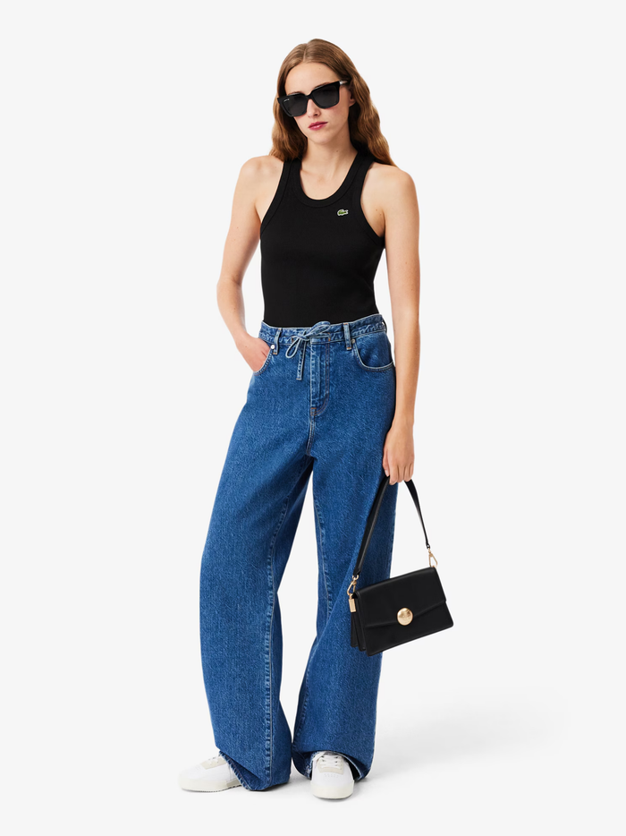 LACOSTE WOMEN Slim Fit Ribbed Cotton Tank Top Black - MAISONDEFASHION.COM