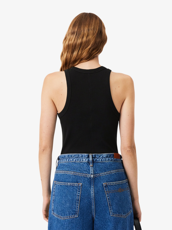 LACOSTE WOMEN Slim Fit Ribbed Cotton Tank Top Black - MAISONDEFASHION.COM
