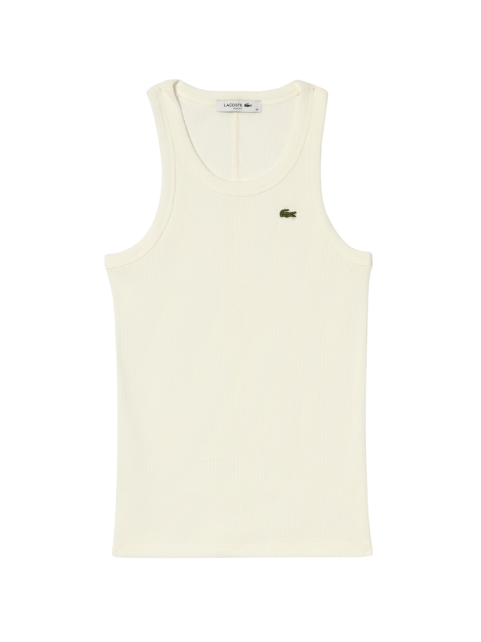 LACOSTE WOMEN Slim Fit Ribbed Cotton Tank Top White - MAISONDEFASHION.COM