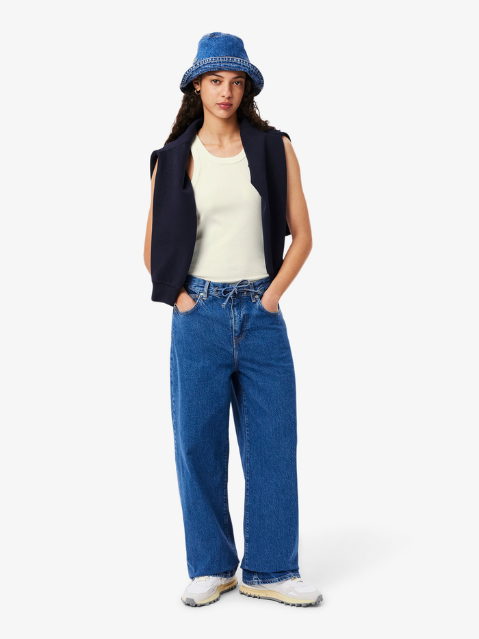 LACOSTE WOMEN Slim Fit Ribbed Cotton Tank Top White - MAISONDEFASHION.COM