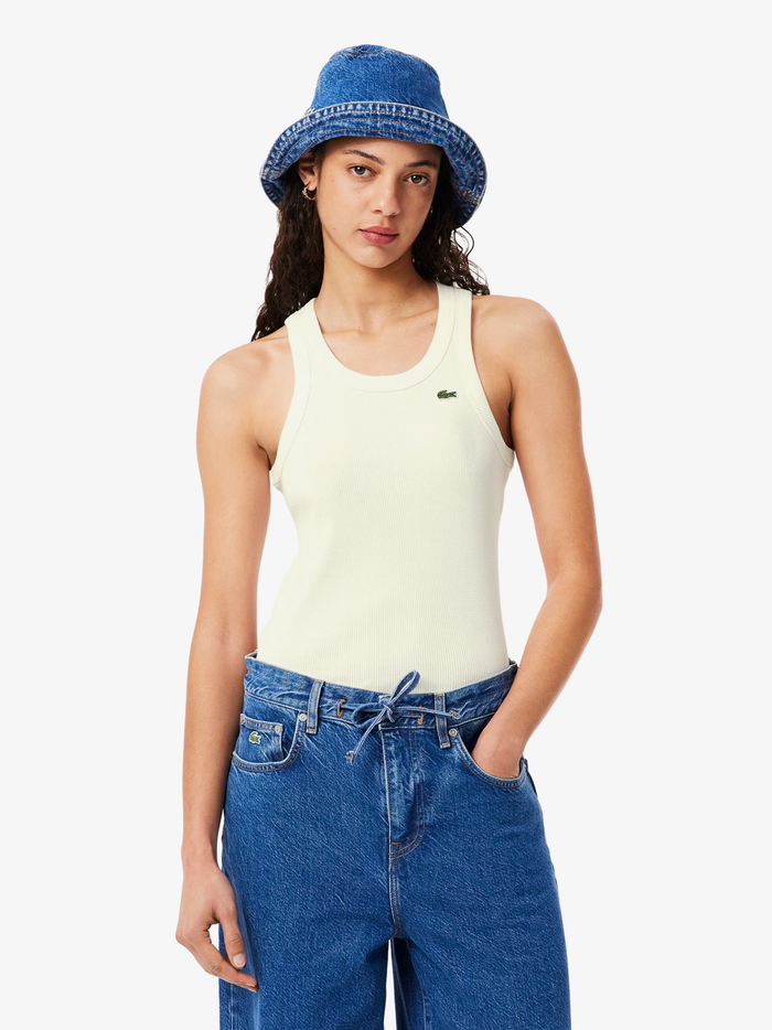 LACOSTE WOMEN Slim Fit Ribbed Cotton Tank Top White - MAISONDEFASHION.COM