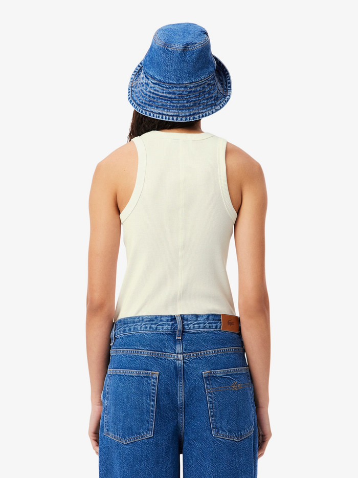 LACOSTE WOMEN Slim Fit Ribbed Cotton Tank Top White - MAISONDEFASHION.COM
