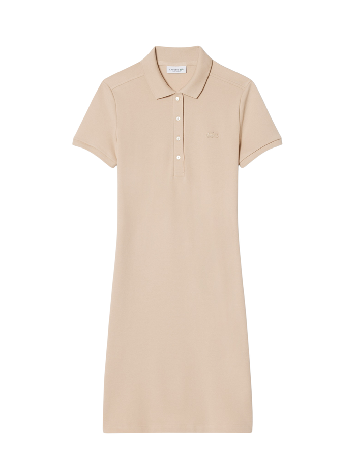 LACOSTE WOMEN Slim Fit Stretch Mini Piqué Polo Dress Beige - MAISONDEFASHION.COM