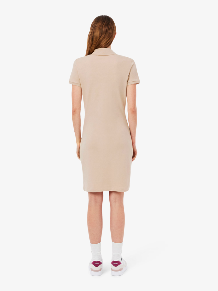 LACOSTE WOMEN Slim Fit Stretch Mini Piqué Polo Dress Beige - MAISONDEFASHION.COM